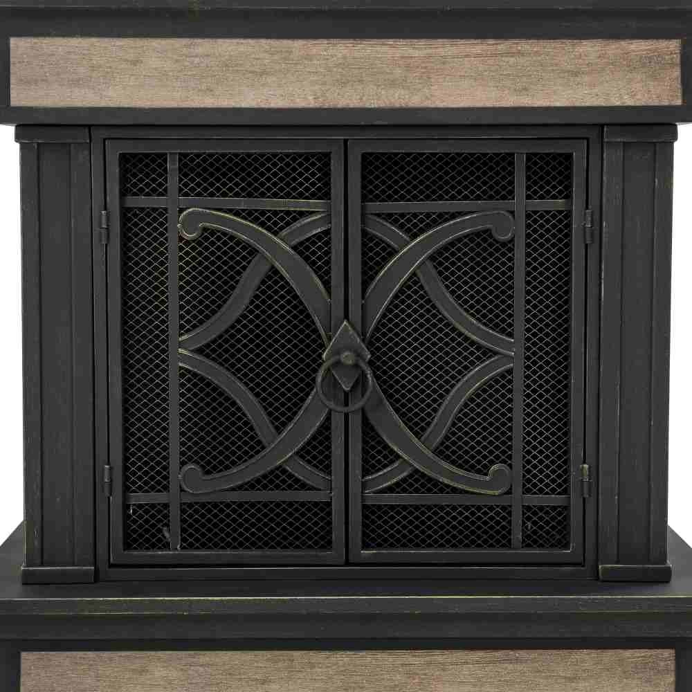 SUNJOY 57 Inch Outdoor Wood Burning Fireplace with PVC Cover-Black