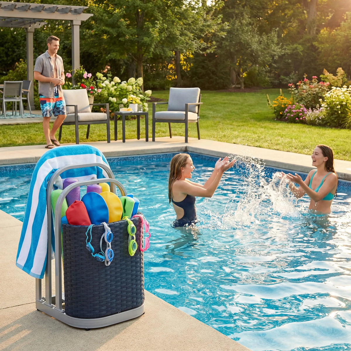 Rust-proof Aluminum Pool Float Storage Rack Organizer 16'' - Navy