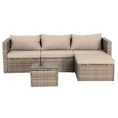 Sunjoy 5-Piece Patio Furniture Set Outdoor Sectional Wicker Sofa Set with Sunbrella® Cushions and Tempered Glass Top Coffee Table.