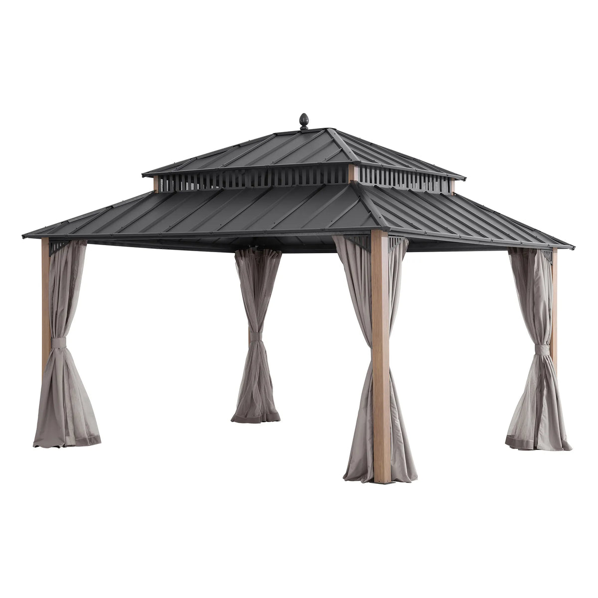 Kingston Aluminum Gazebo - Natural Woodgrain, 12x14
