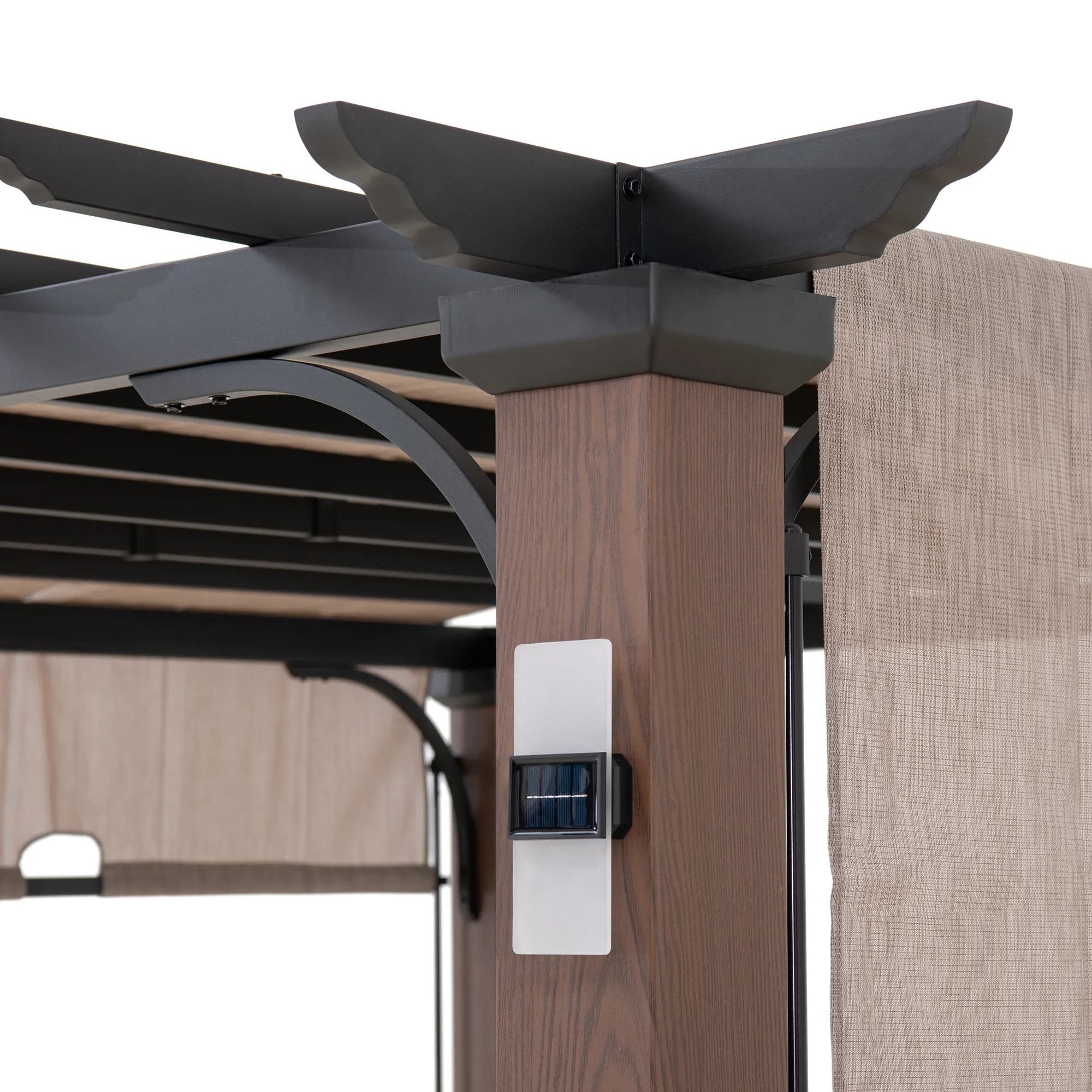 Linear Solar Hybrid Pergola - Natural Woodgrain, 11x11