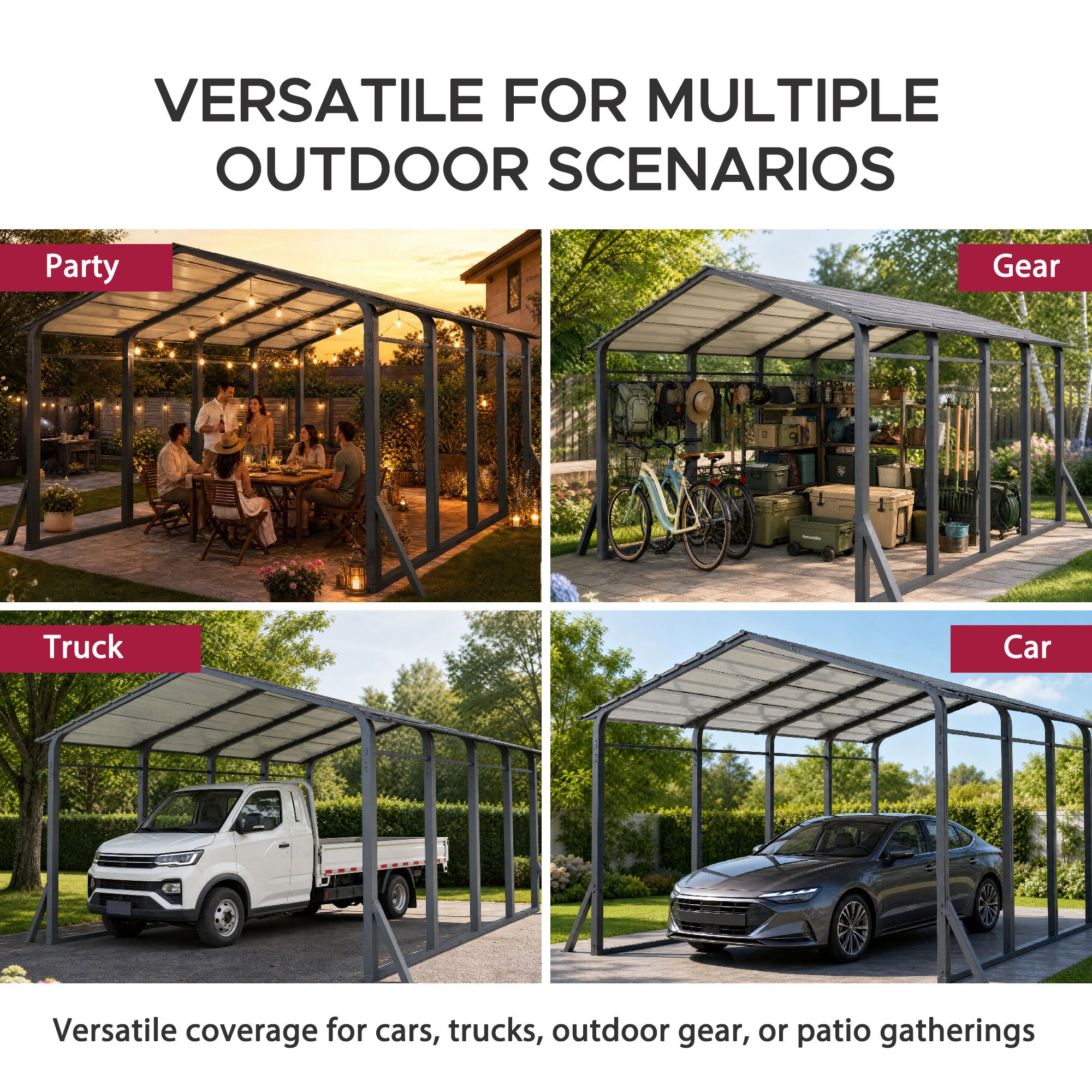Armored Heavy-Duty Steel Carport 12' × 20', with Gambrel Metal Roof