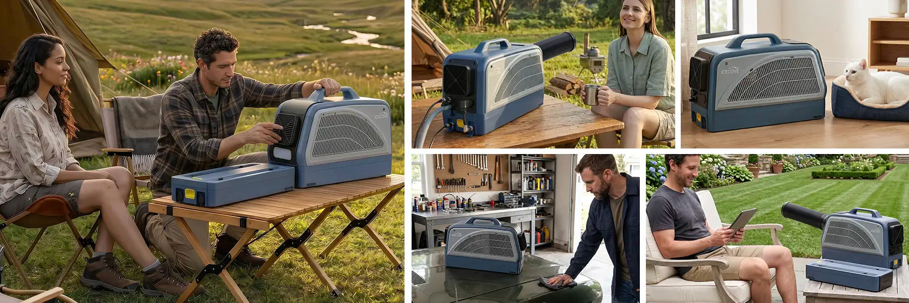 SUNJOY IceCove Portable Air Conditioner with 2 Power Bank for Outdoor Tents and Indoors - Blue
