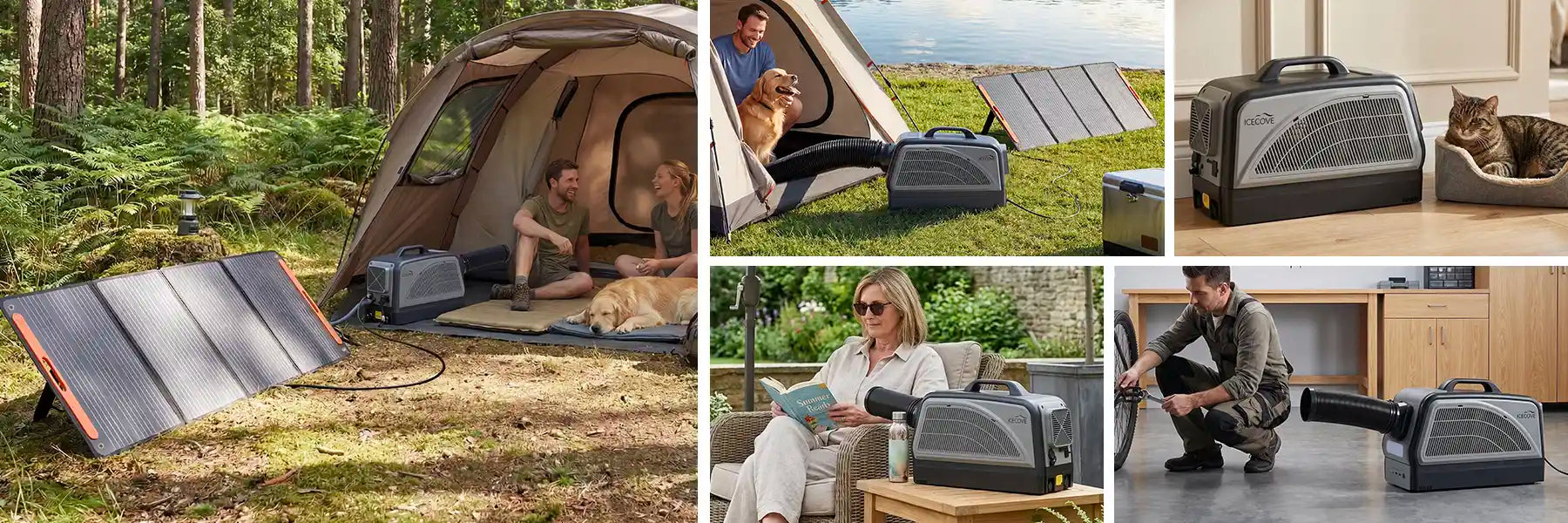 SUNJOY IceCove Portable Air Conditioner with Power Bank and Solar Panel for Outdoor Tents and Indoors - Gray