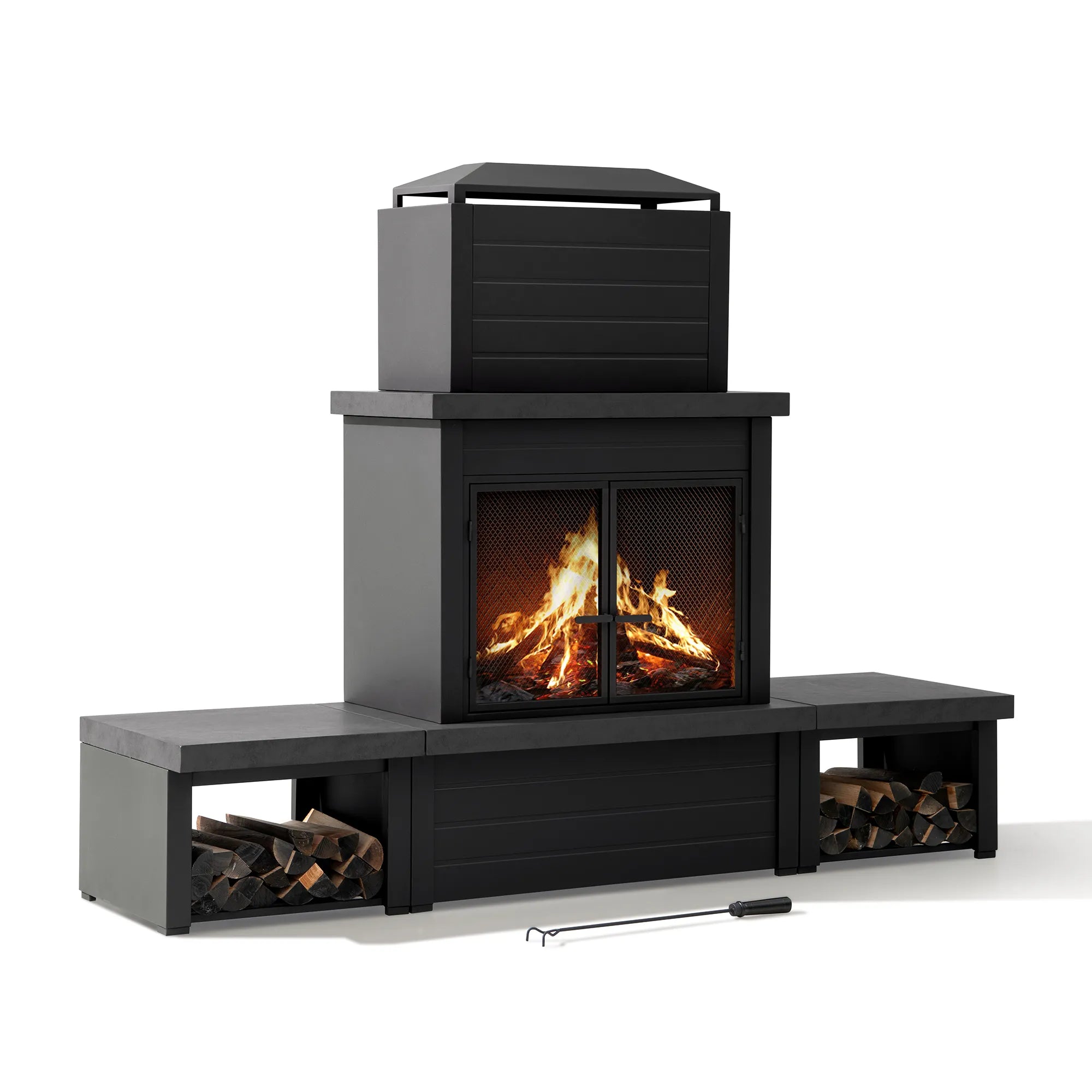 Nordic Modern Wood Burning Fireplace with Log Holders 76" - Dark Gray