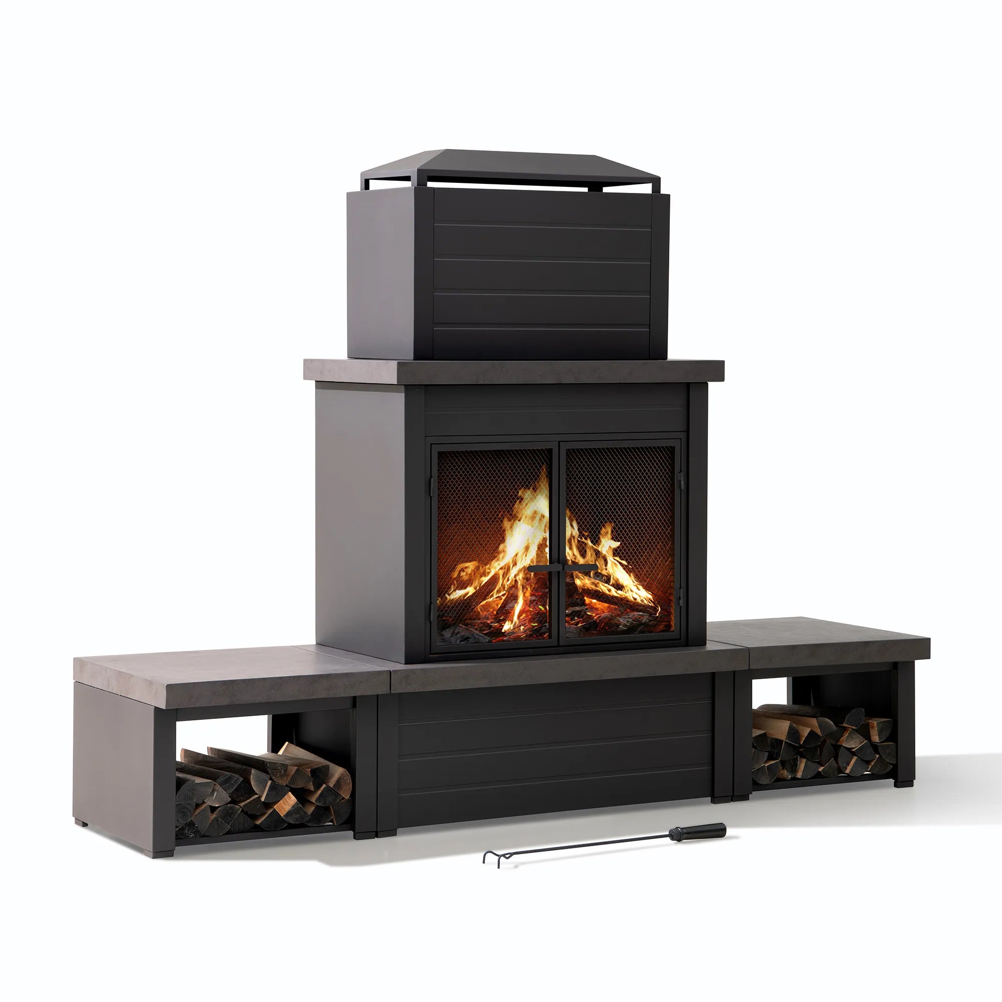 Nordic Modern Wood Burning Fireplace with Log Holders 76" - Brown