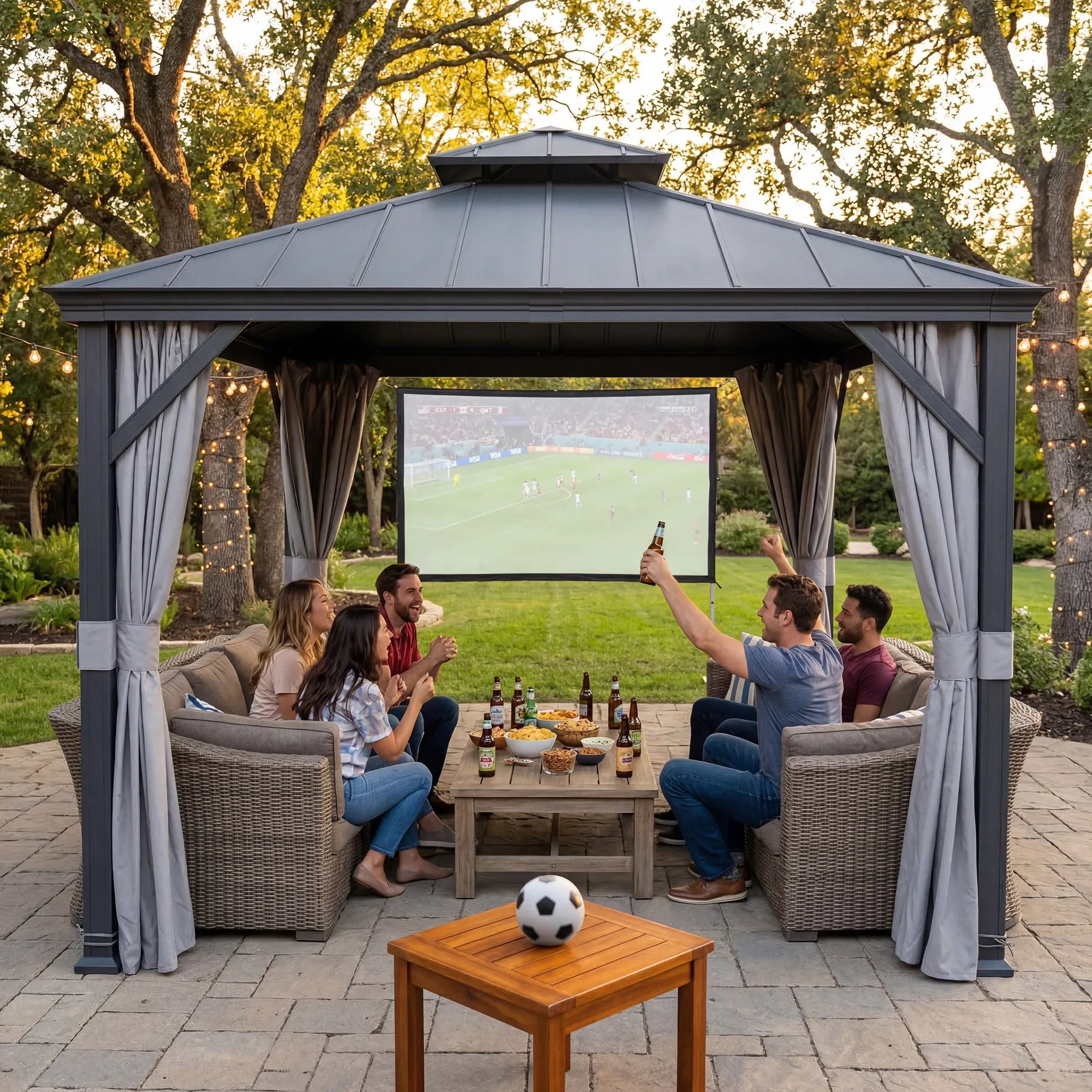 SUNJOY 10x10 Hardtop Gazebo with Aluminum Frame, Netting, and Curtain