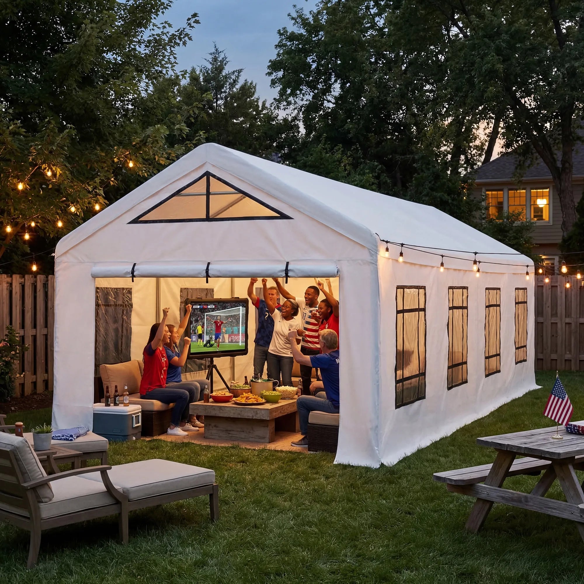 SUNJOY 12x30 Sundale Party Tent with 8 Removable PE Windows and 2 Roll-up Side Walls