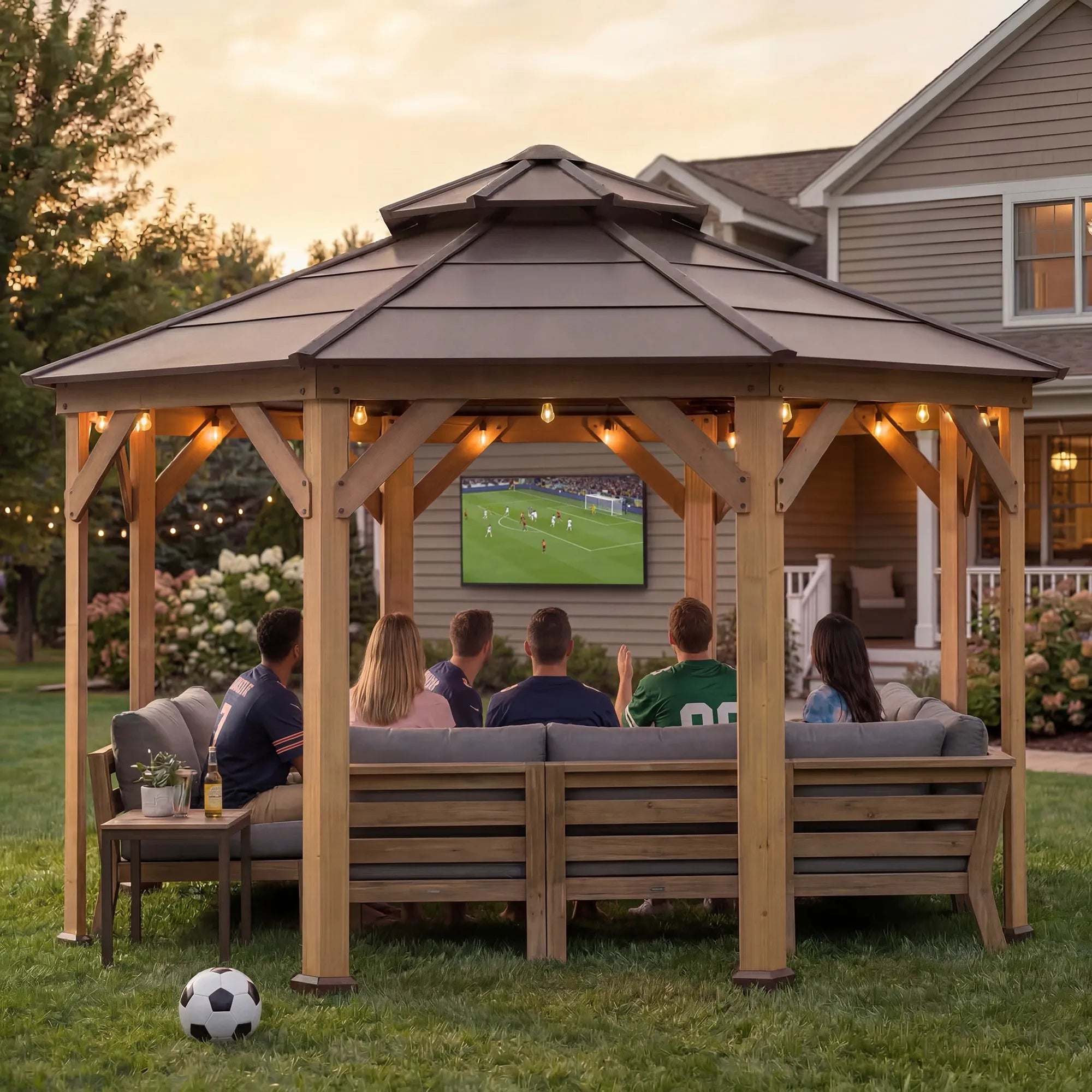 SUNJOY 13x13 Octagon Wood Patio Gazebo with Ceiling Hook