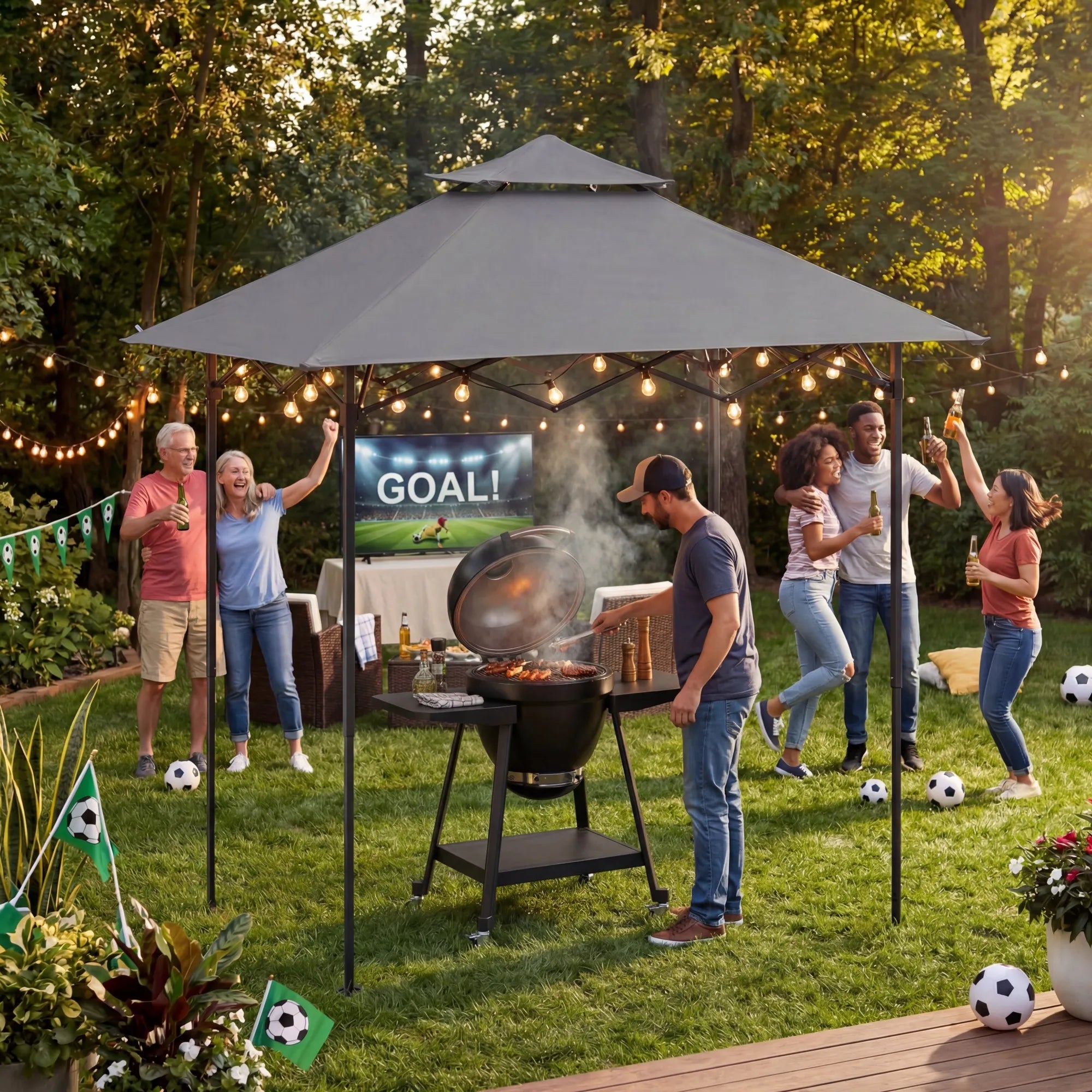 SUNJOY 8x5 Pop up Grill Gazebo with Magnetic LED Light and Carrying Bag - Gray
