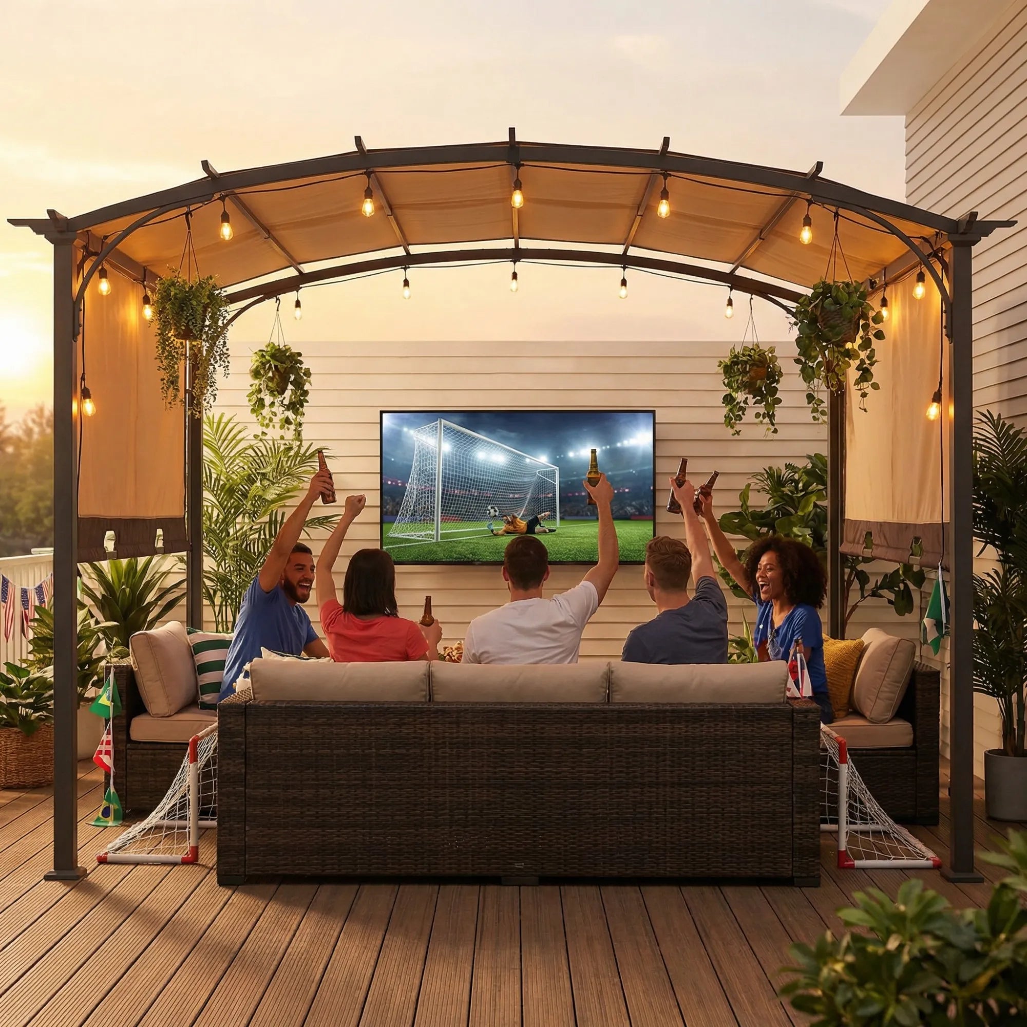 SUNJOY 9.5x11 Metal Arched Pergola Kits with Adjustable Canopy Roof