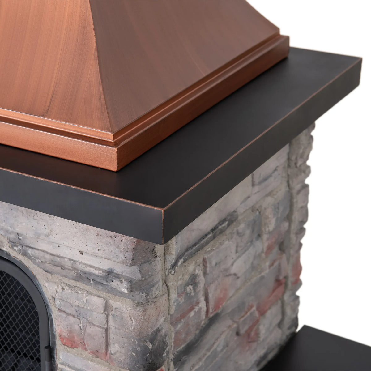 Canyon Stone Wood Burning Fireplace with Log Holders 82" - Antique Copper