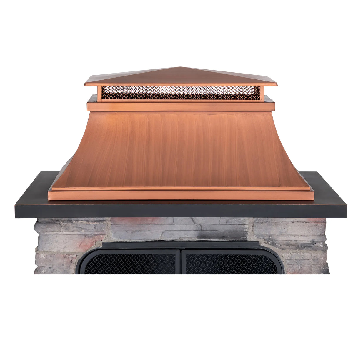 Canyon Stone Wood Burning Fireplace with Log Holders 82" - Antique Copper