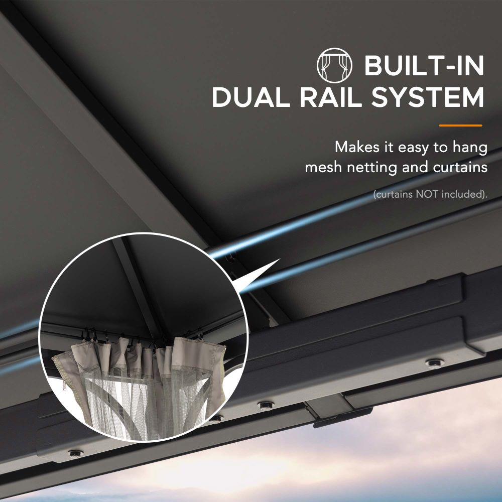 Sunjoy Outdoor Patio 10x12 2-Tier Steel Backyard Hardtop Gazebo with Metal Ceiling Hook and Netting.