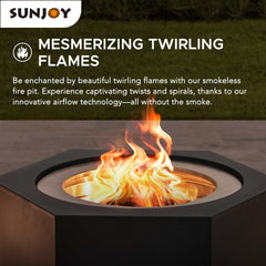 Sunjoy Smokeless Patio Fire Pit, Hexagon Firepit, Outdoor Wood Burning Portable Fire Pit w/ PVC Cover and Fire Poker.
