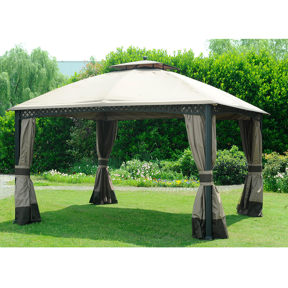 SUNJOY Khaki+Dark Brown Replacement Canopy For Windsor Gazebo (10X12 Ft) L-GZ717PST-C Sold At Big Lots.
