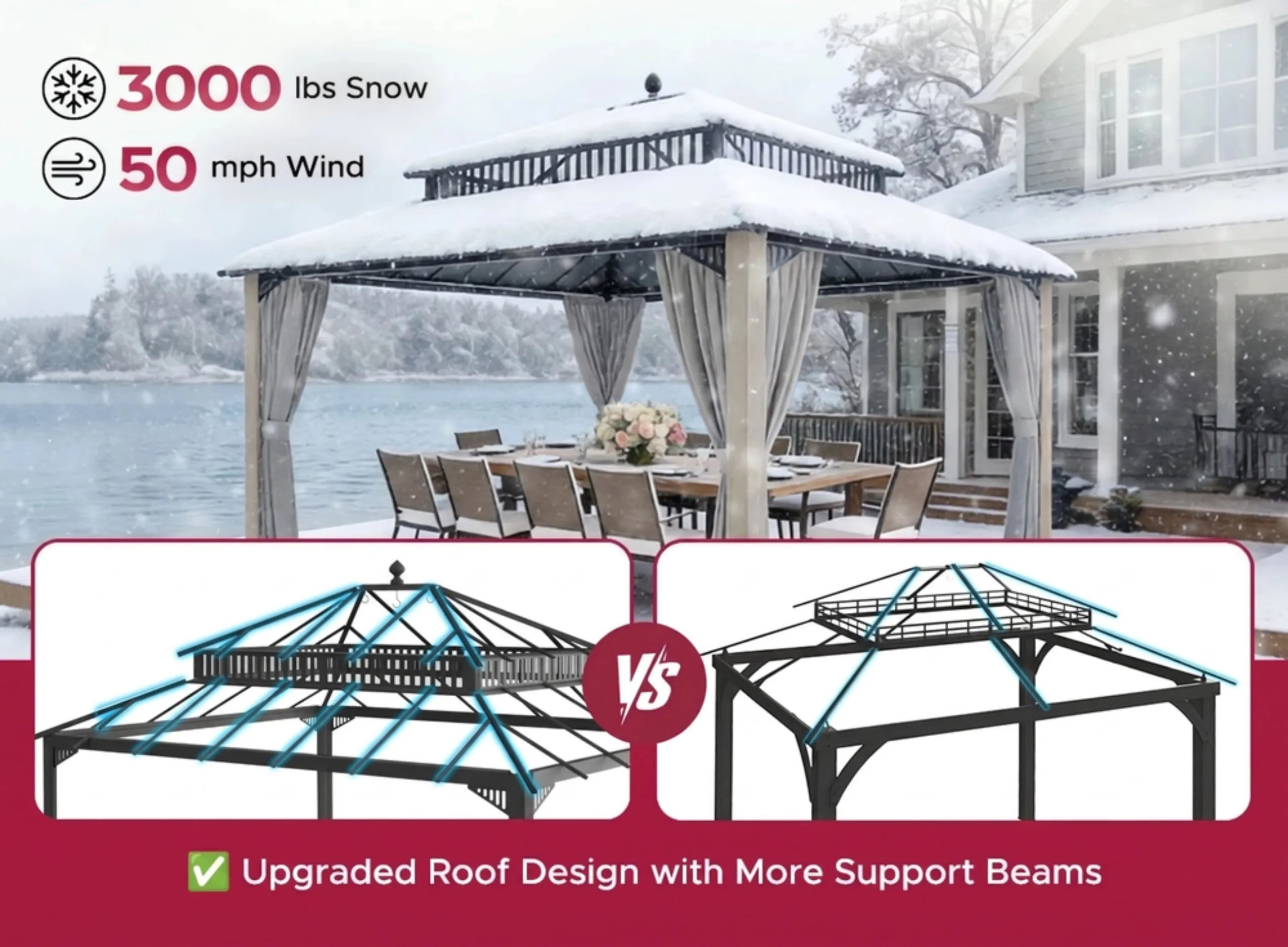 SUNJOY Kingston 12x14 Gazebo with Netting & Curtain | Steel Roof with Extra-Tall & Oversized PC Vent Top - Cedar Wood Posts