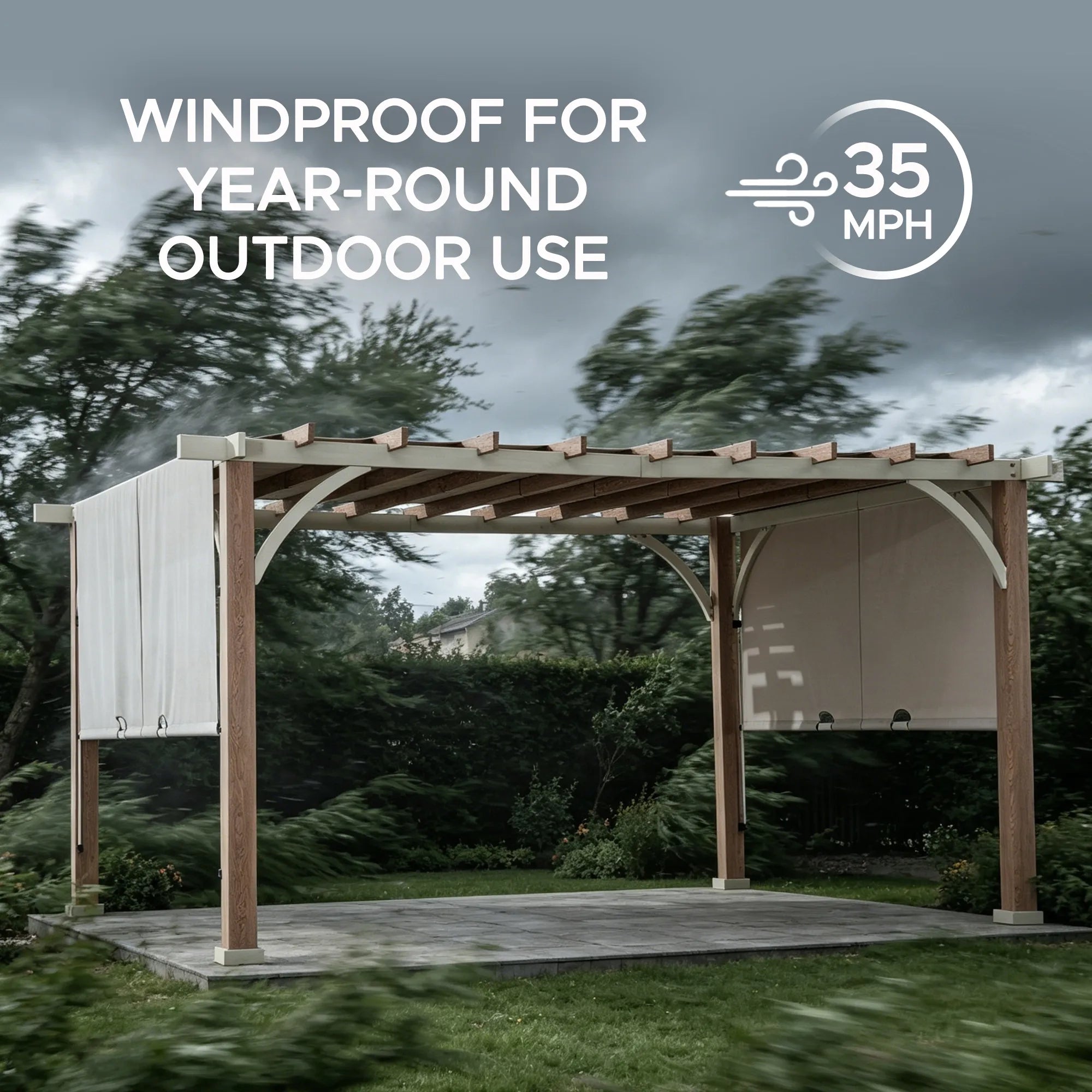 SUNJOY 12x14 Pergola with Sliding Shade Roof & Woodgrain Steel Frame
