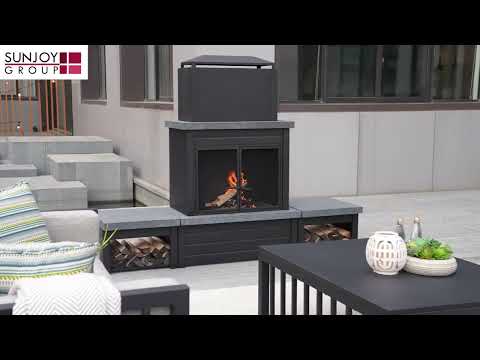 SUNJOY 58 Inch Modern Matte Outdoor Wood Burning Fireplace with Chimney & Log Holders