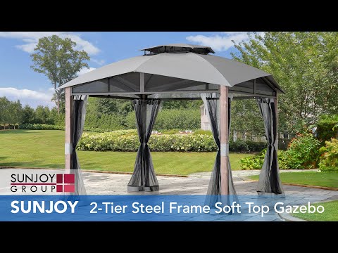 SUNJOY 12x12 Hillsdale Soft Top Gazebo with 4 Counterweights and Netting.