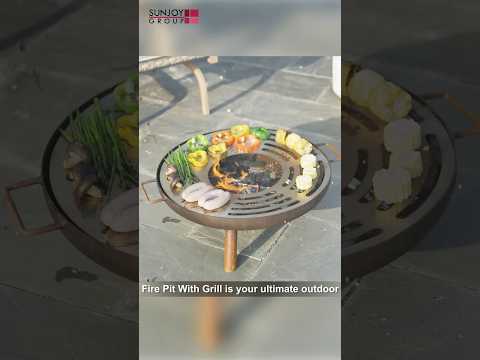 SUNJOY 28 Inch Portable Fire Pit Grill with Stainless Steel Baking Sheet