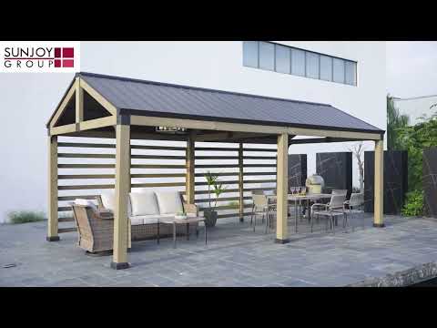 SUNJOY Newville 10x20 Wood Carport with Privacy Wall and Rain Gutter