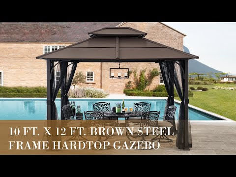 SUNJOY 10x12 Metal Hardtop Gazebo with Netting and Ceiling Hook.
