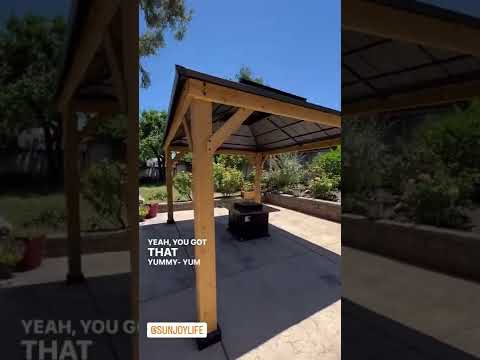 SUNJOY 11x13 Cedar Hardtop Gazebo with Ceiling Hook & Durable Steel Roof - Natural Cedar