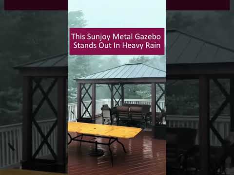 SUNJOY 13x15 Aluminum Framed Hard Top Gazebo with Planters.