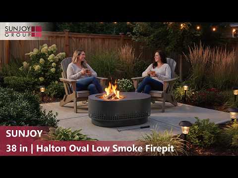 SUNJOY 38 Inch Stainless Steel Smokeless Fire Pit with PVC Cover and Poker - Dot Grid