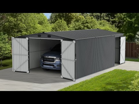 SUNJOY 13x20 Metal Shed Kits with Lockable Doors and Vents.