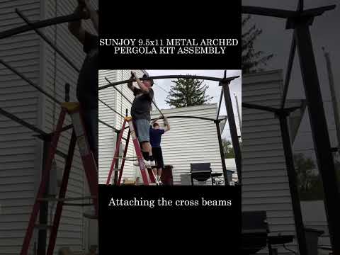 SUNJOY 9.5x11 Metal Arched Pergola Kits with Adjustable Canopy Roof