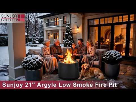 SUNJOY 21 Inch Cylindrical Stainless Steel Smokeless Fire Pit with PVC Cover and Poker - Black