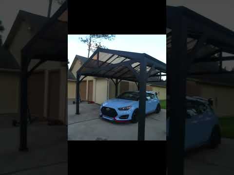 Customer Show of SUNJOY 20x14 Steel Carport Sturdy Gazebo with 2 Ceiling Hooks