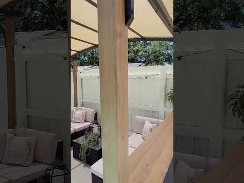 SUNJOY 9x13 Modern Tan Metal Arched Pergola Kit with Bar Shelf