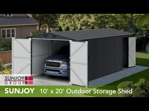 SUNJOY 10x20 Storage Shed Kits with Lockable Doors and Vents.