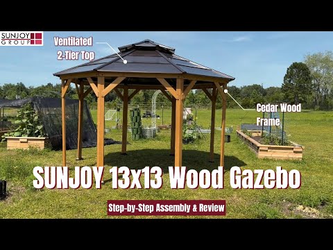SUNJOY 13x13 Octagon Wood Patio Gazebo with Ceiling Hook