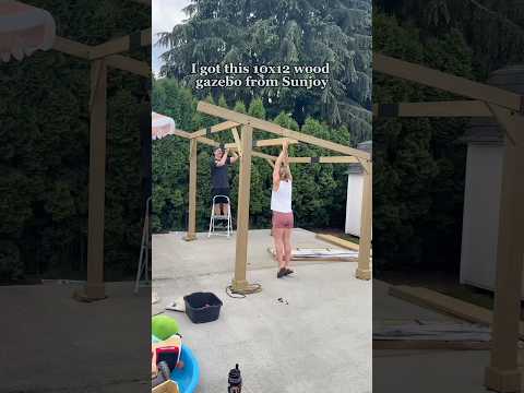 SUNJOY 10x12 Cedar Gazebo Pergola with Bar Shelves and Power Port