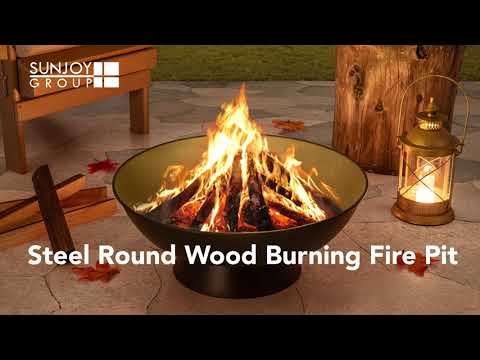SUNJOY 22 Inch Round Steel Outdoor Fire Pit Bowl with Fire Poker.