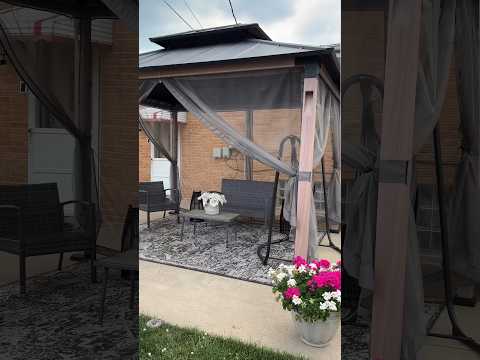 DIY Backyard Makeover with SUNJOY 10x12 Kirkfield Metal Gazebo with Netting and LED Lights