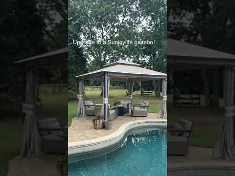 Pool Deck Transformation, Upgraded to A Sunjoy 11x13 Soft Top Gazebo