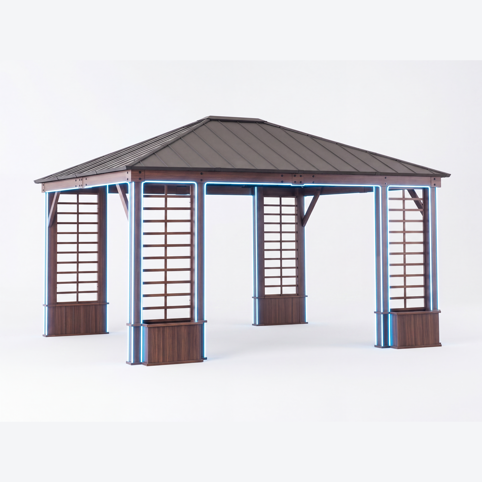 Veranda Woodgrain Steel Roof Planter Gazebo, 13x15