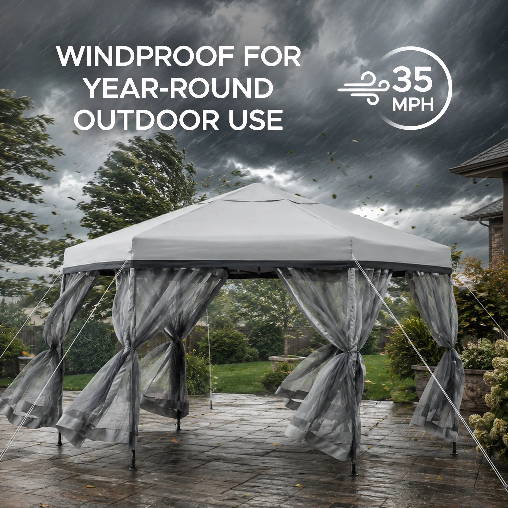 SUNJOY 11x11 Hexagon Pop Up Gazebo with Netting