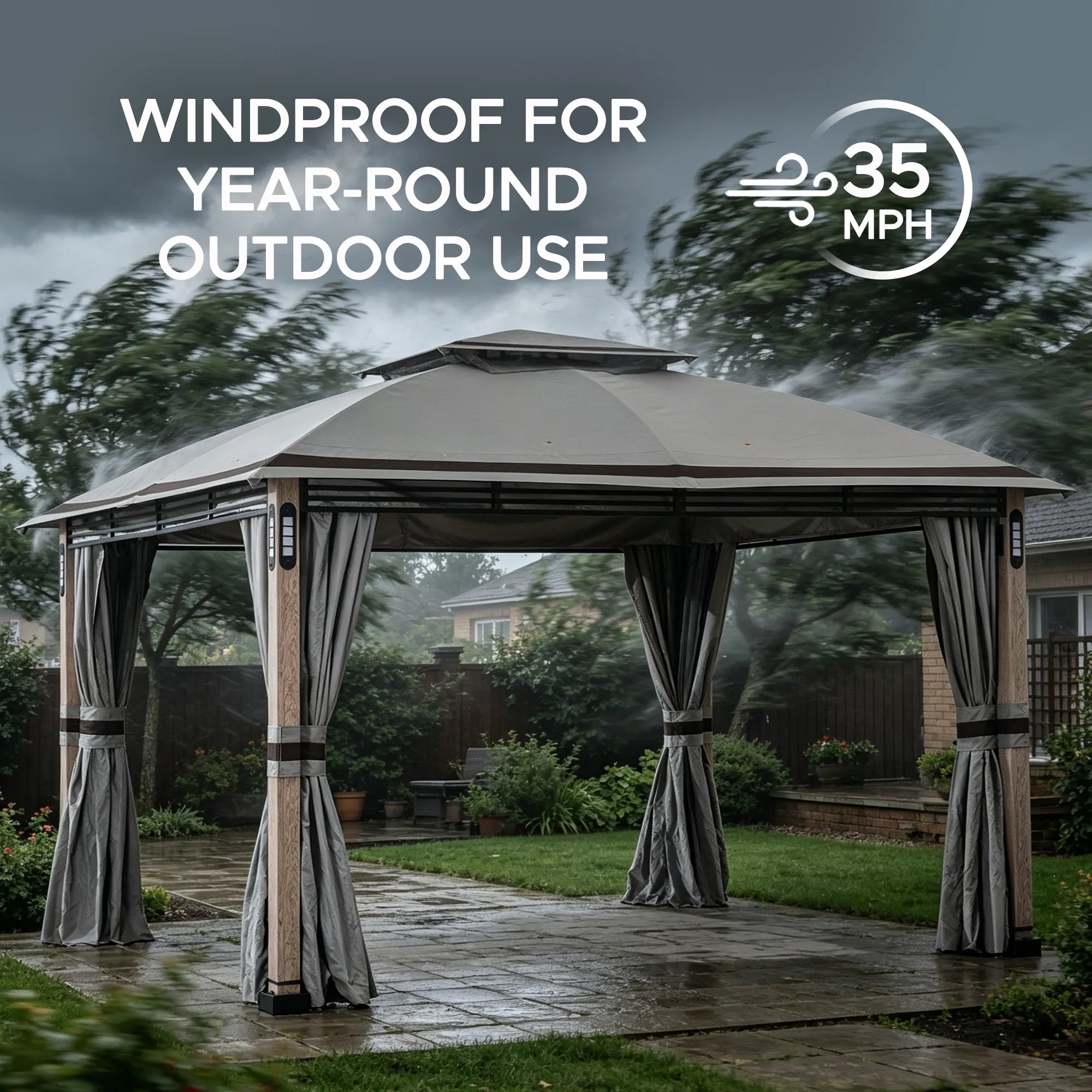 SUNJOY 11x13 Backyard Gazebo with LED Light, Bluetooth Speaker and Hook