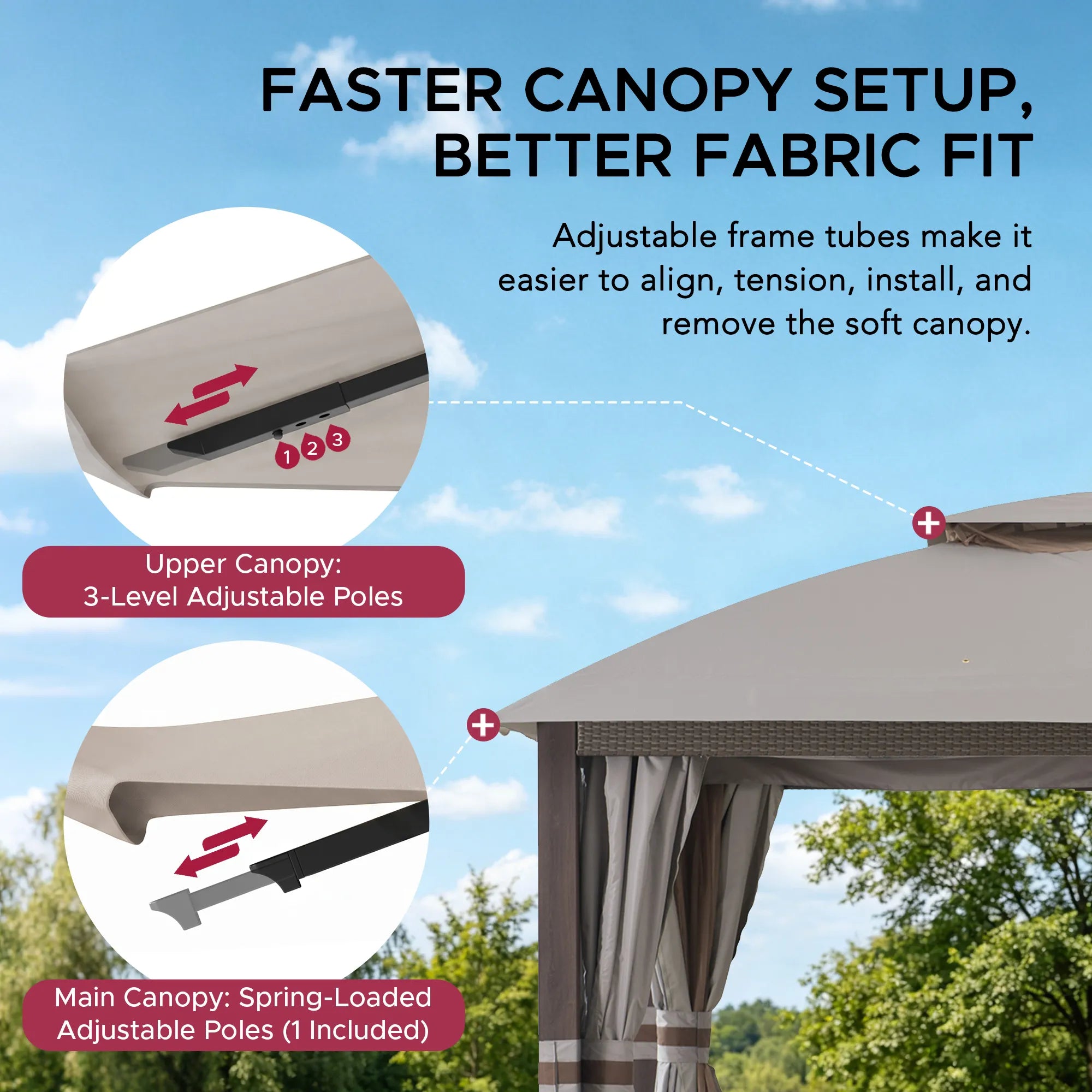 SUNJOY 11x13 Soft Top Gazebo with 2-Tier Canopy, Netting, Curtains and Hook - Light Gray