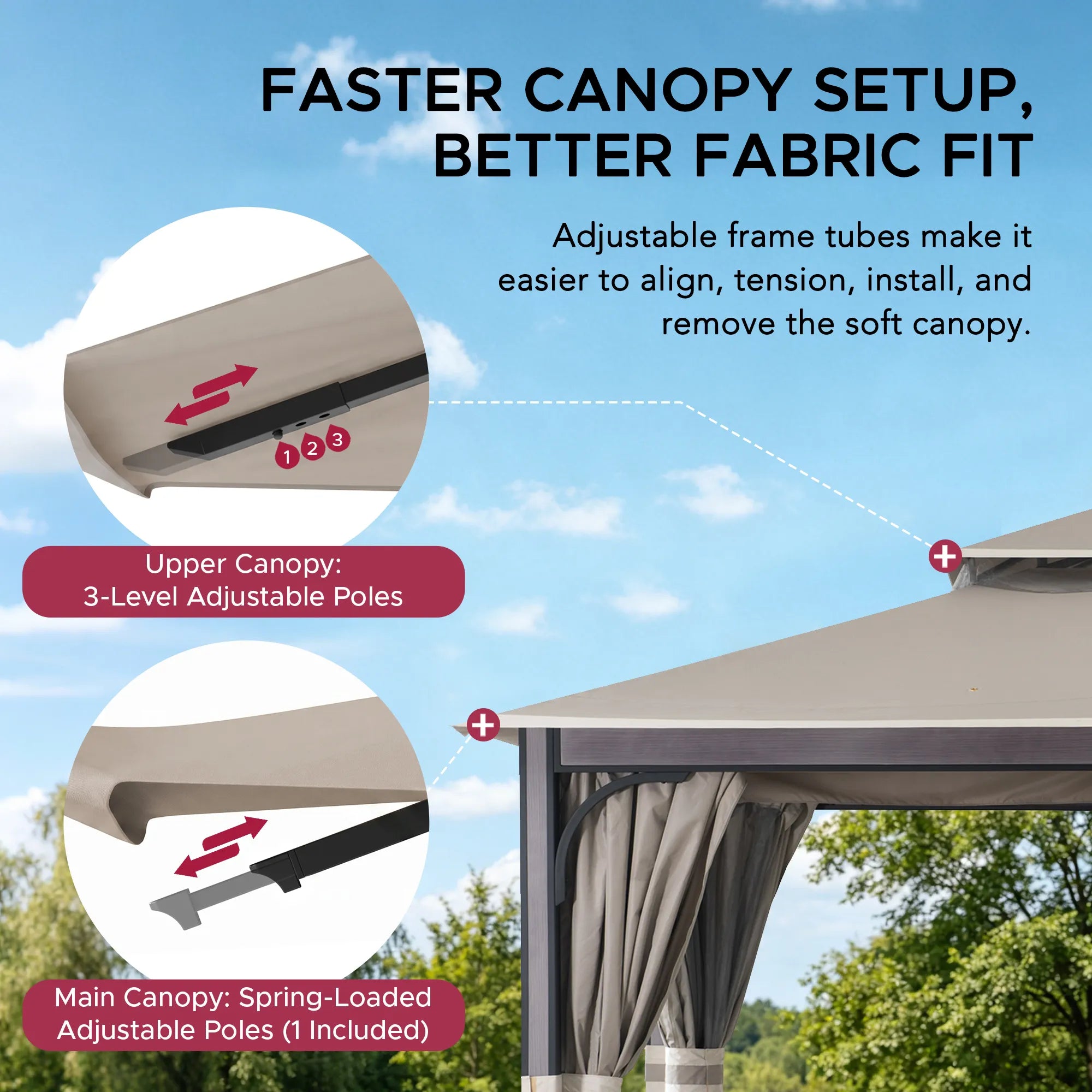 SUNJOY Outdoor Patio Steel Frame 11x13 Gazebo 2-Tier Soft Top Gazebo with Netting and Curtains - Light Gray