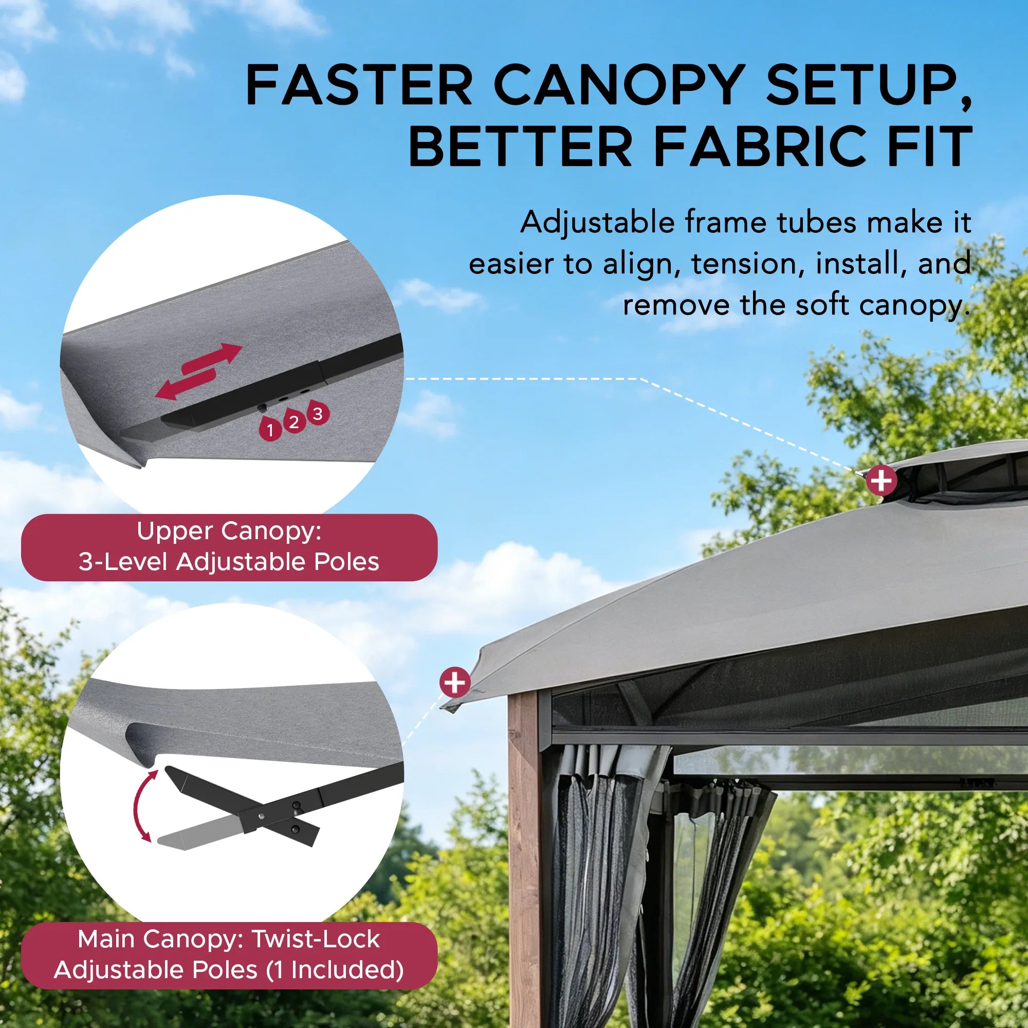 SUNJOY 12x12 Hillsdale Soft Top Gazebo with 4 Counterweights and Netting