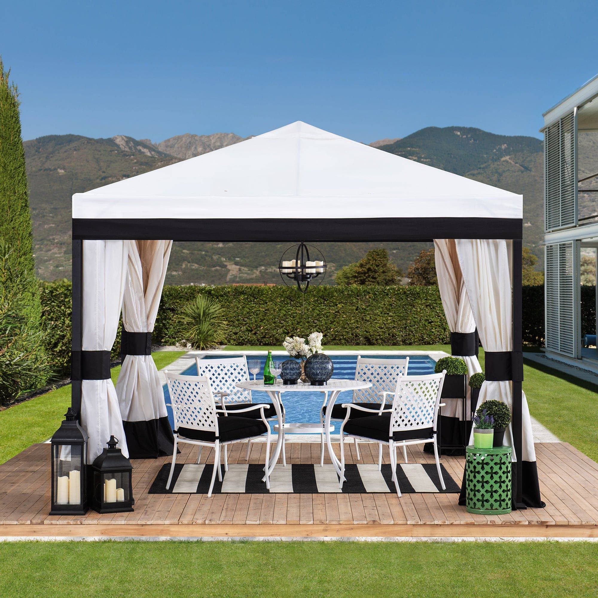 SUNJOY 10x10 White Gazebo with Curtain and Netting.