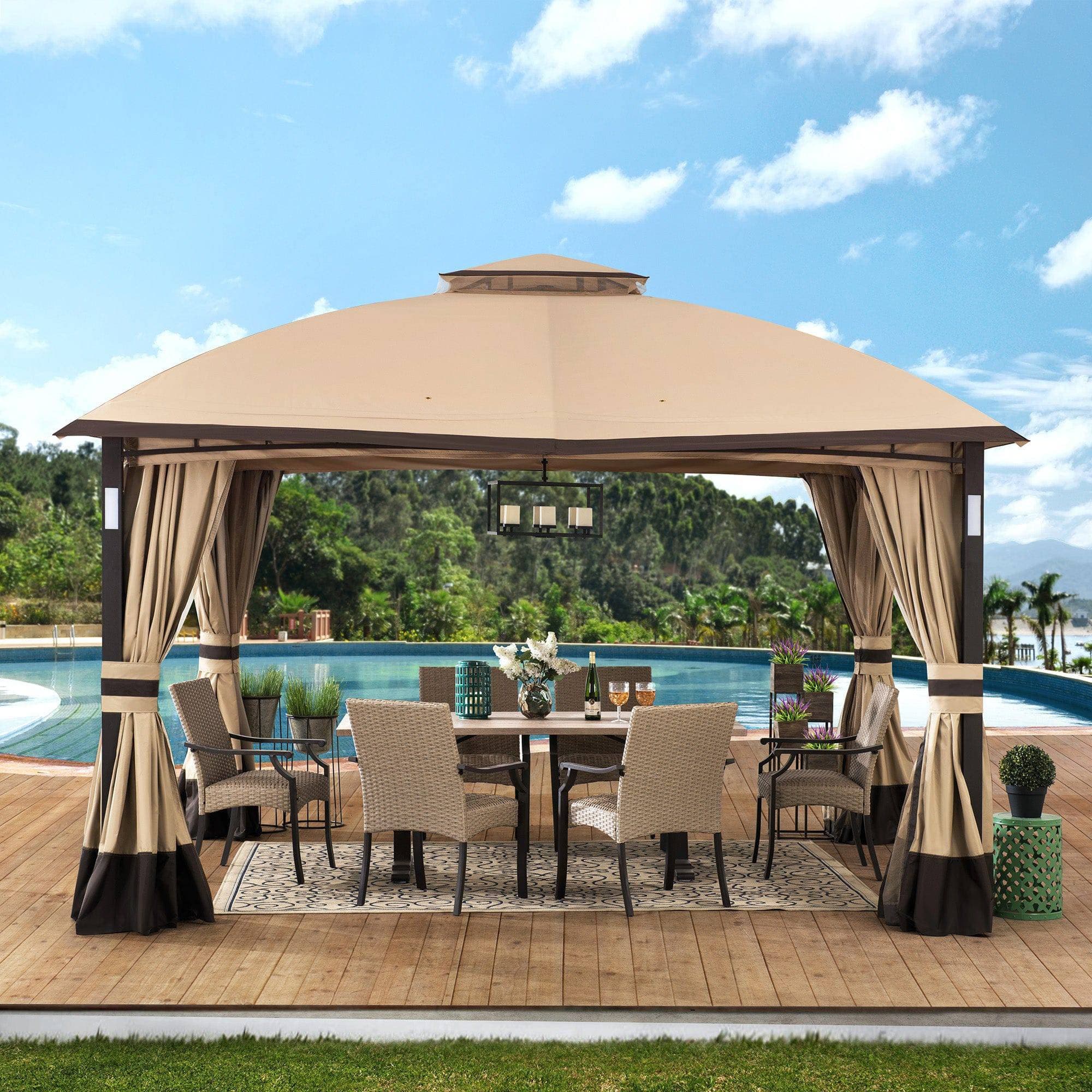 SUNJOY 11x13 Steel Patio Gazebo with LED Light, Bluetooth Speaker and Hook.