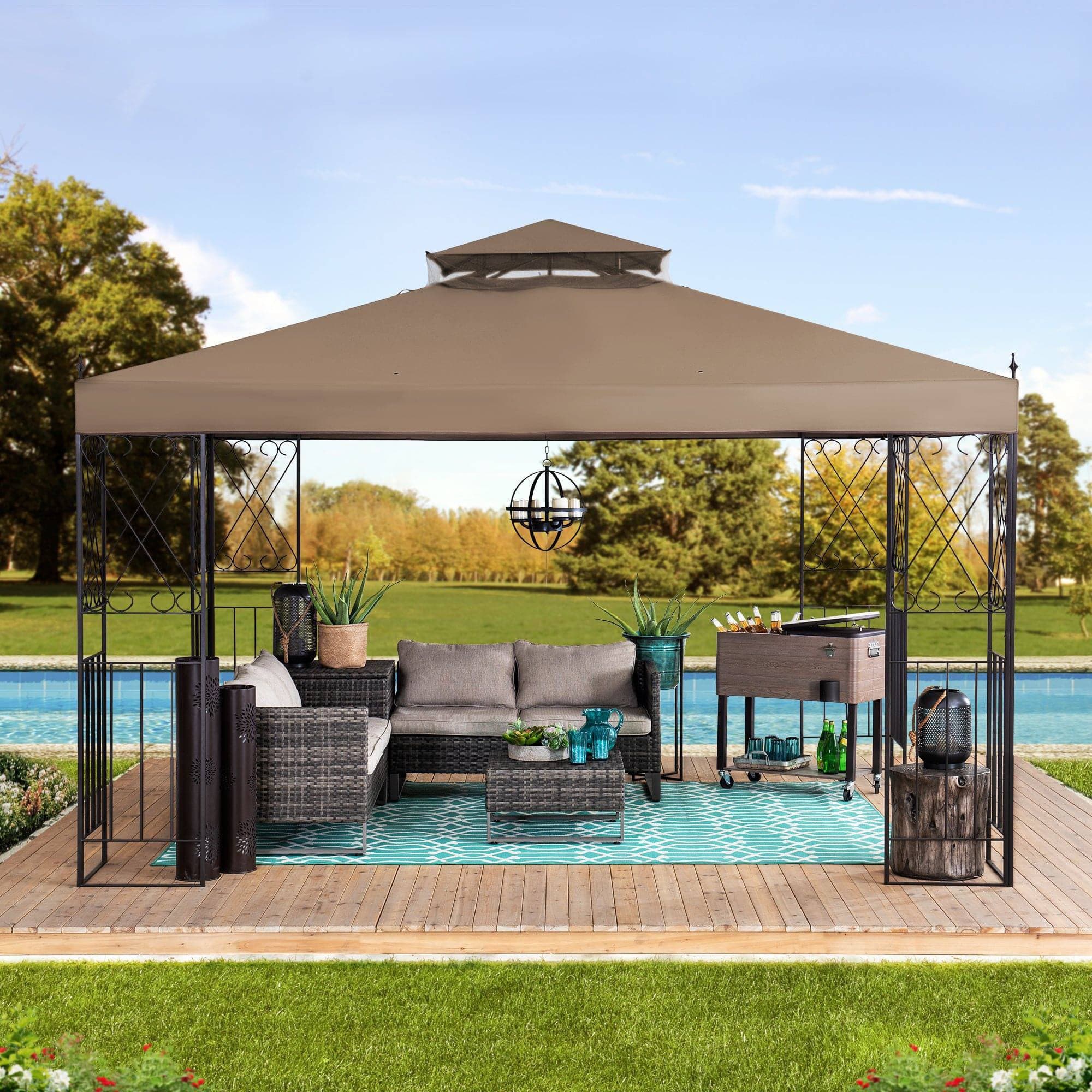 SUNJOY 10x12 Steel Backyard Gazebo with Ceiling Hook.
